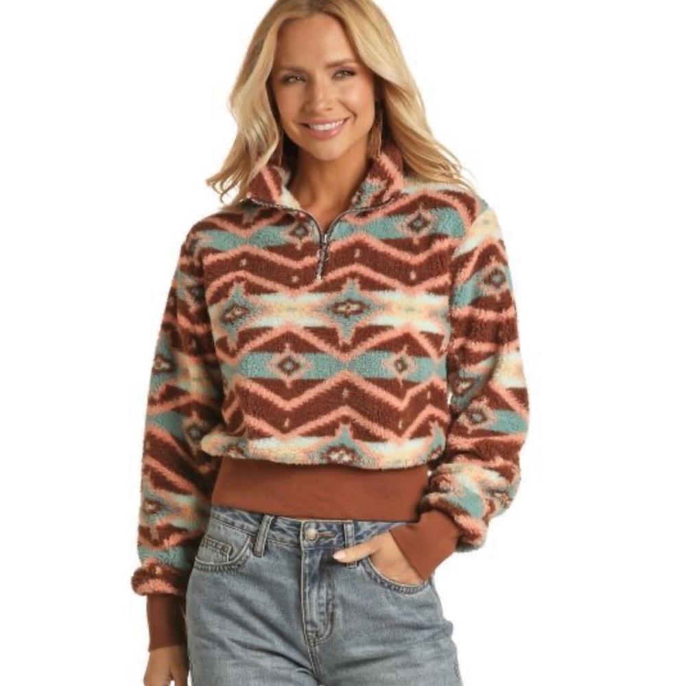 Rock and roll denim Sherpa quarter zip